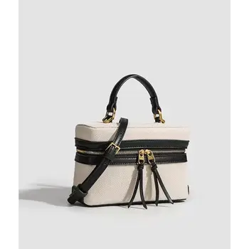Lightweight Durable PU Leather Handbag for Ladies Customizable Canvas and PU Zipper Closure