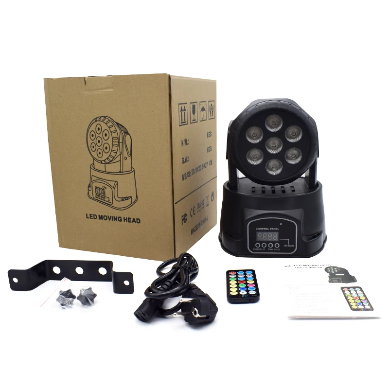 YSH 7 Beam Moving Head LED RGB Disco DJ Strobe Flashing Lamp Remote Control Stage Lighting for Party Show Wedding Concerts