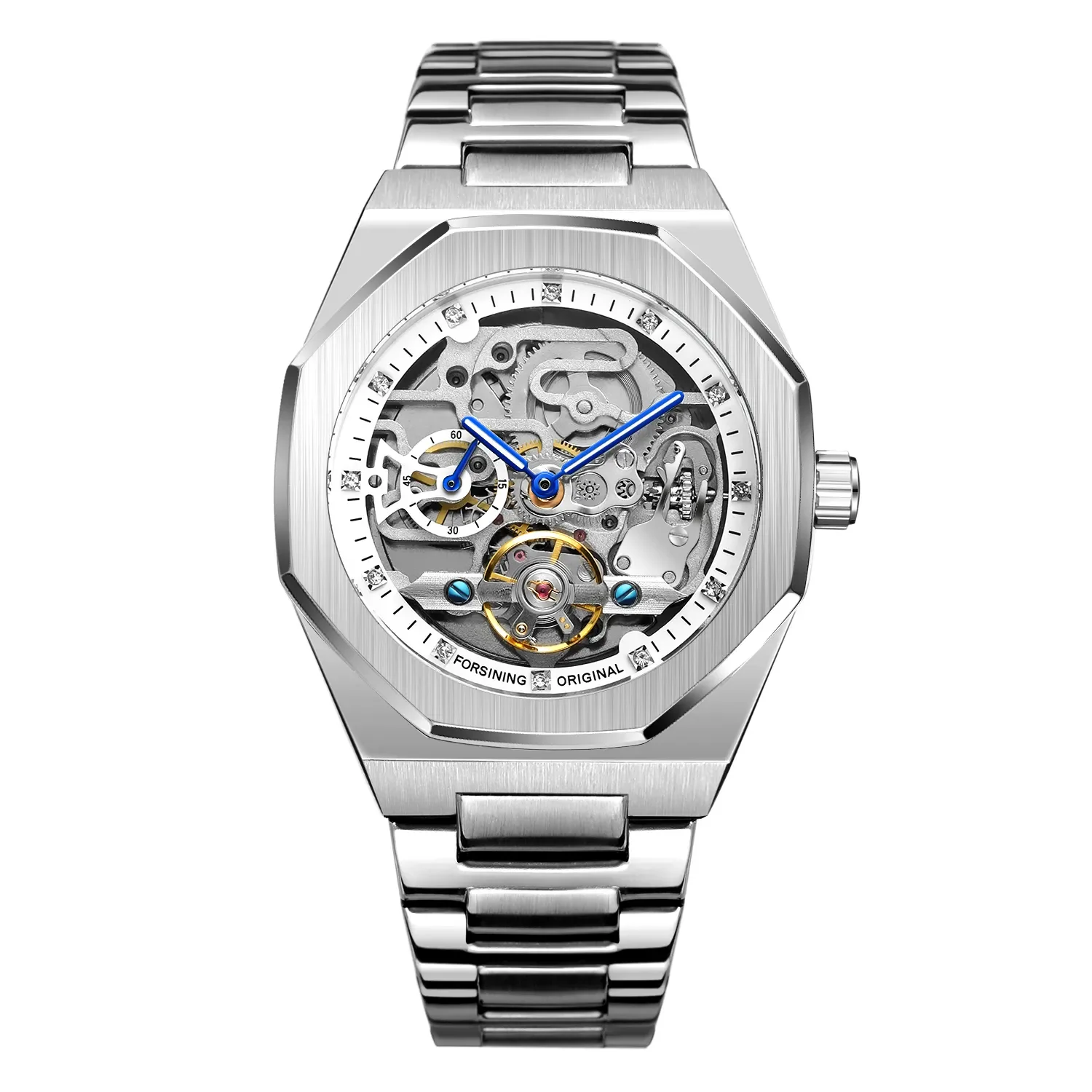 China Supplier Stainless Steel Band Luxury Skeleton Mechanical Watch Custom Logo Automatic Watch for Men