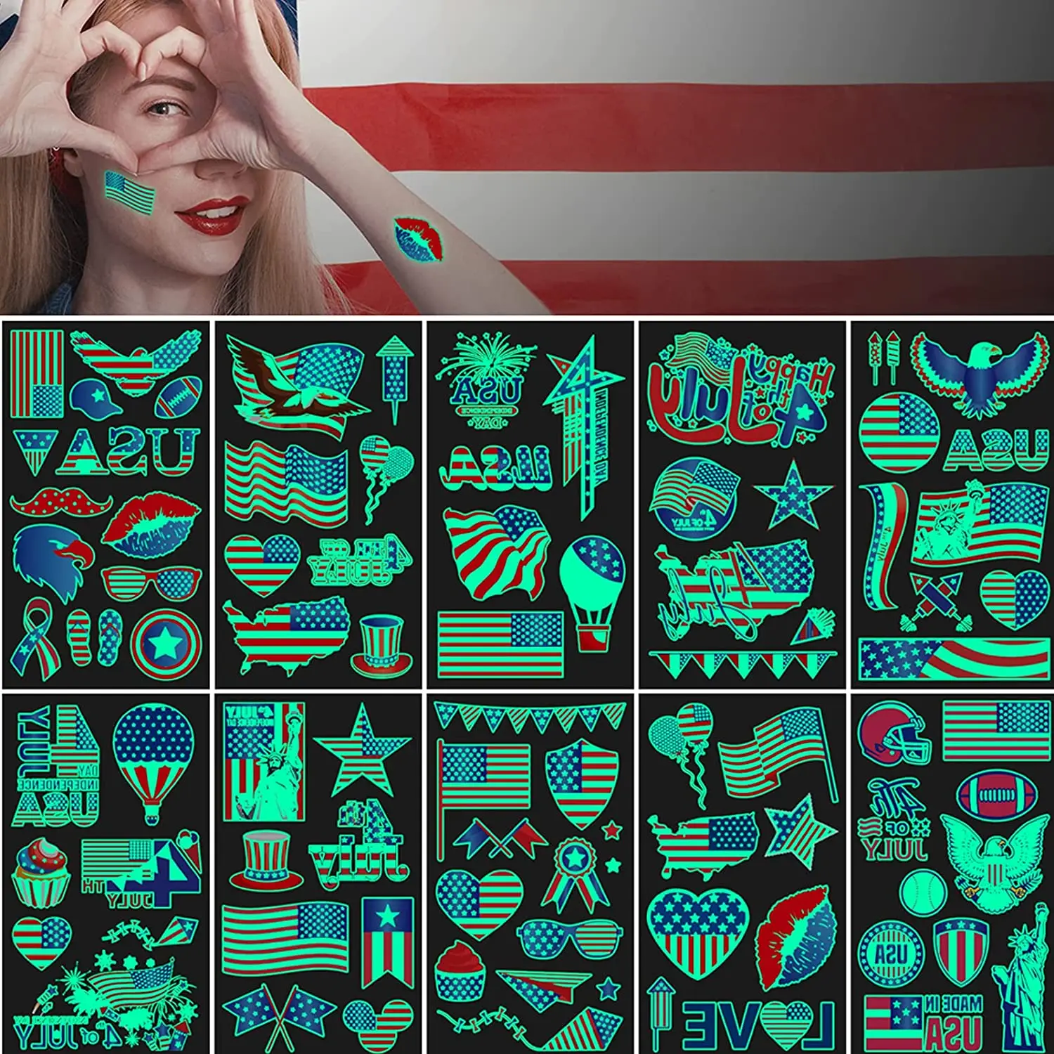 Buy July 4th American Luminous Independence Day Flag Tattoo Sticker 88 PCS  Party Tattoo Sticker Patriotic Independence Day Temporary Tattoo Sticker  Online at Lowest Price in Ubuy India B08ZDQSTGY