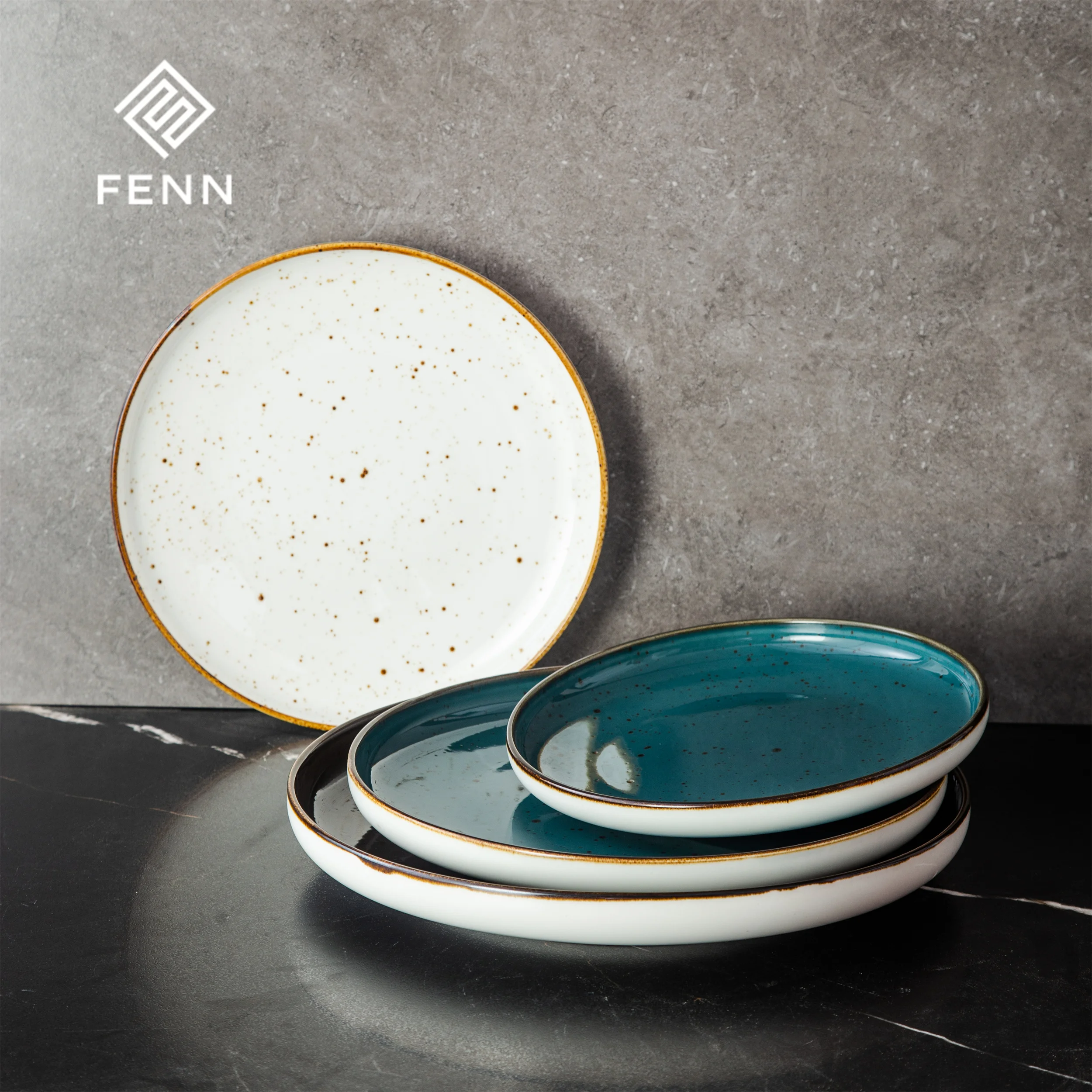 FENN Modern Nordic White Speckled Glaze Hotel Restaurant Used Porcelain Dinning Plates Sets Dinnerware Ceramic Dinner Plates