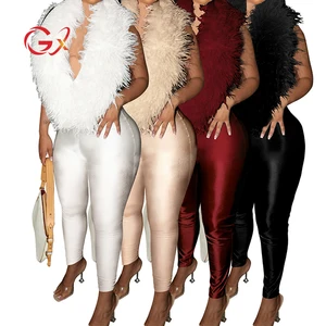 GX5058 Fashion Clothing Boutique Street Wear Sleeveless Deep V-neck Women Backless Stretchy Causal Plush Jumpsuit