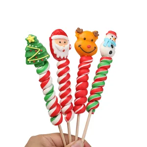 Custom Christmas Candy Cartoon Santa Claus Reindeer Shape Hard Lollipop Sour Sweet Cream Milk Flavors Fruit for Export Box