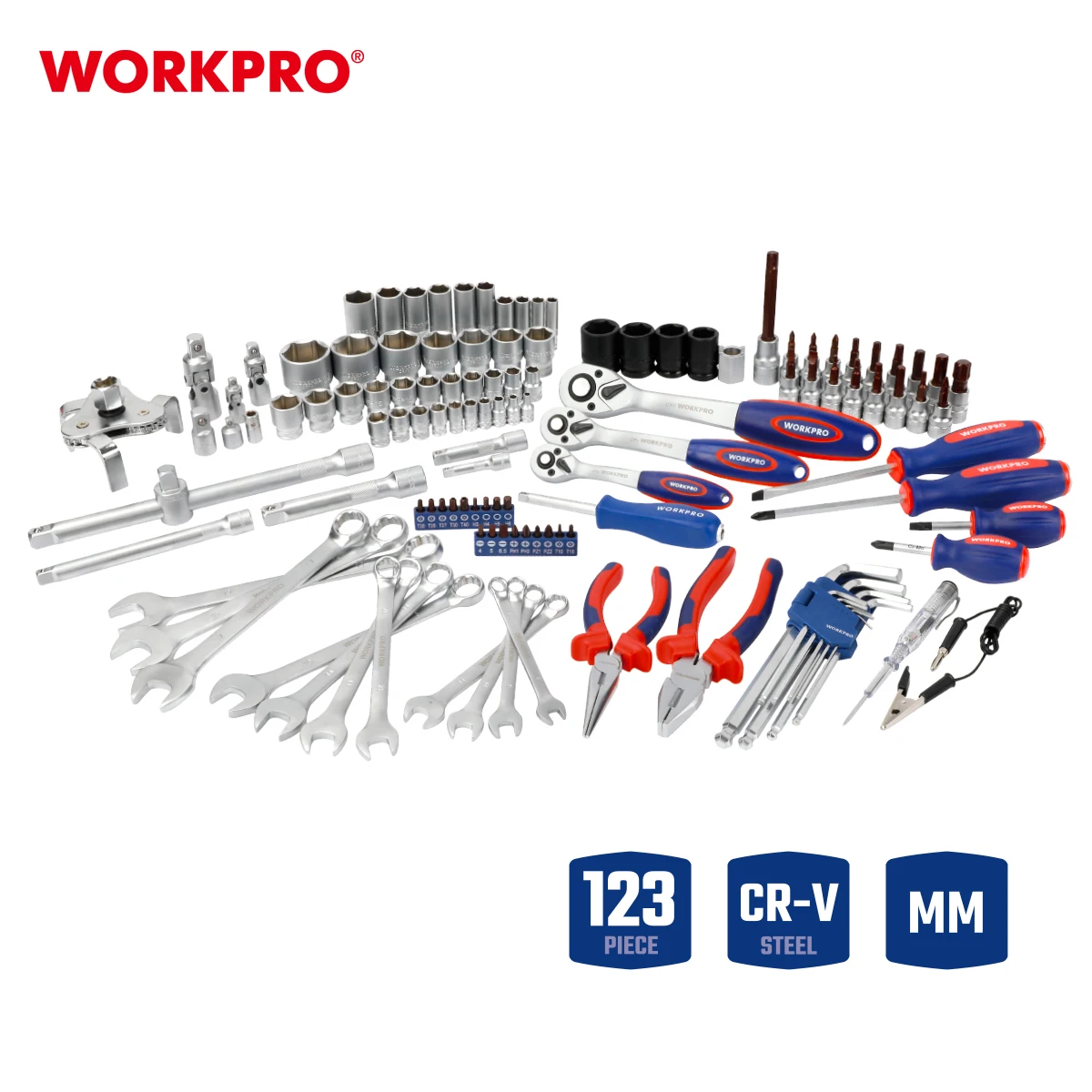 WORKPRO 123PC 1/4インチ 3/8インチ 1/2インチ Dr. CR-V プロ仕様 