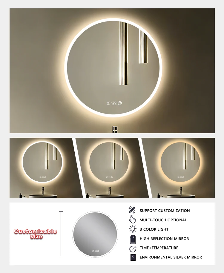 product round wall luxury bluetooth bath makeup customizable mirror emc pahs ccc lvd rcm certified mirror with led light-4