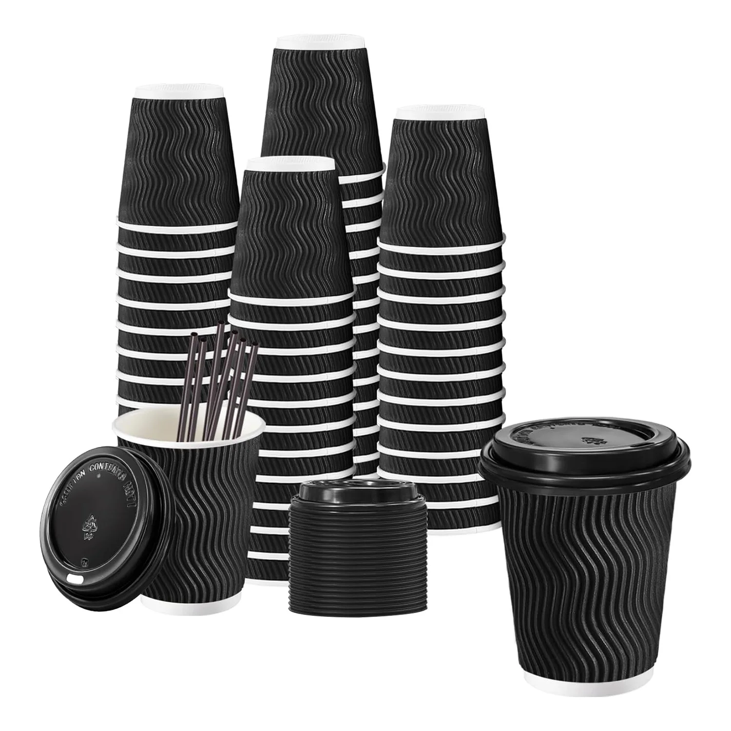 Custom logo Printing Cafe Takeaway 12oz 16oz Ripple Wall Thickened Coffee Paper Cup Packaging with Lid
