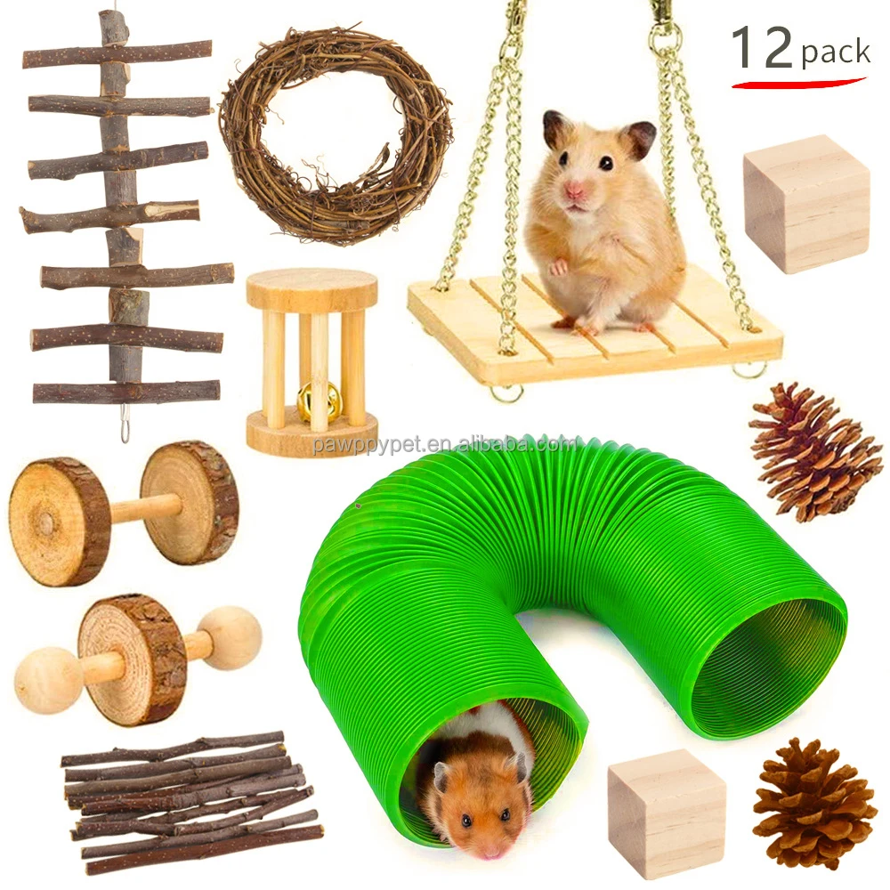 Besparing de wind is sterk Wauw Hamster Chew Toys 12 Pack Hamster Toy Accessories With Dumbbell Unicycle  Ball Swing Hollow Tree Trunk Pine Cones Bell Roller See - Buy New Wooden  Pet Toy Combination Set Of Hamster Rabbit