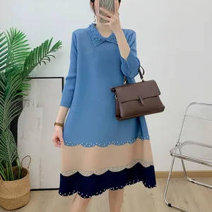 Factory Wholesale Summer Women Fashion Dress Design Sense High Quality Stretch Midi Casual Dress Miyake Pleated Dress