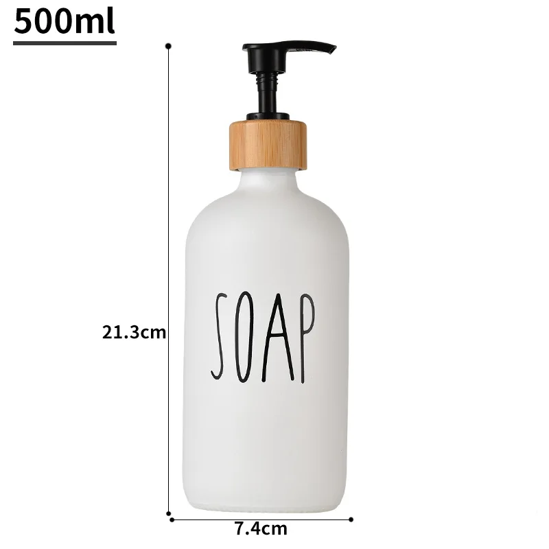 Glazen Zeepdispenserset, 480 ml, afwasmiddeldispenser voor in de keuken met bamboepomp, dienblad, bevat witte zeepfles, hands en dishes, zwarte zeepfles, voor badkamerdecoratie
