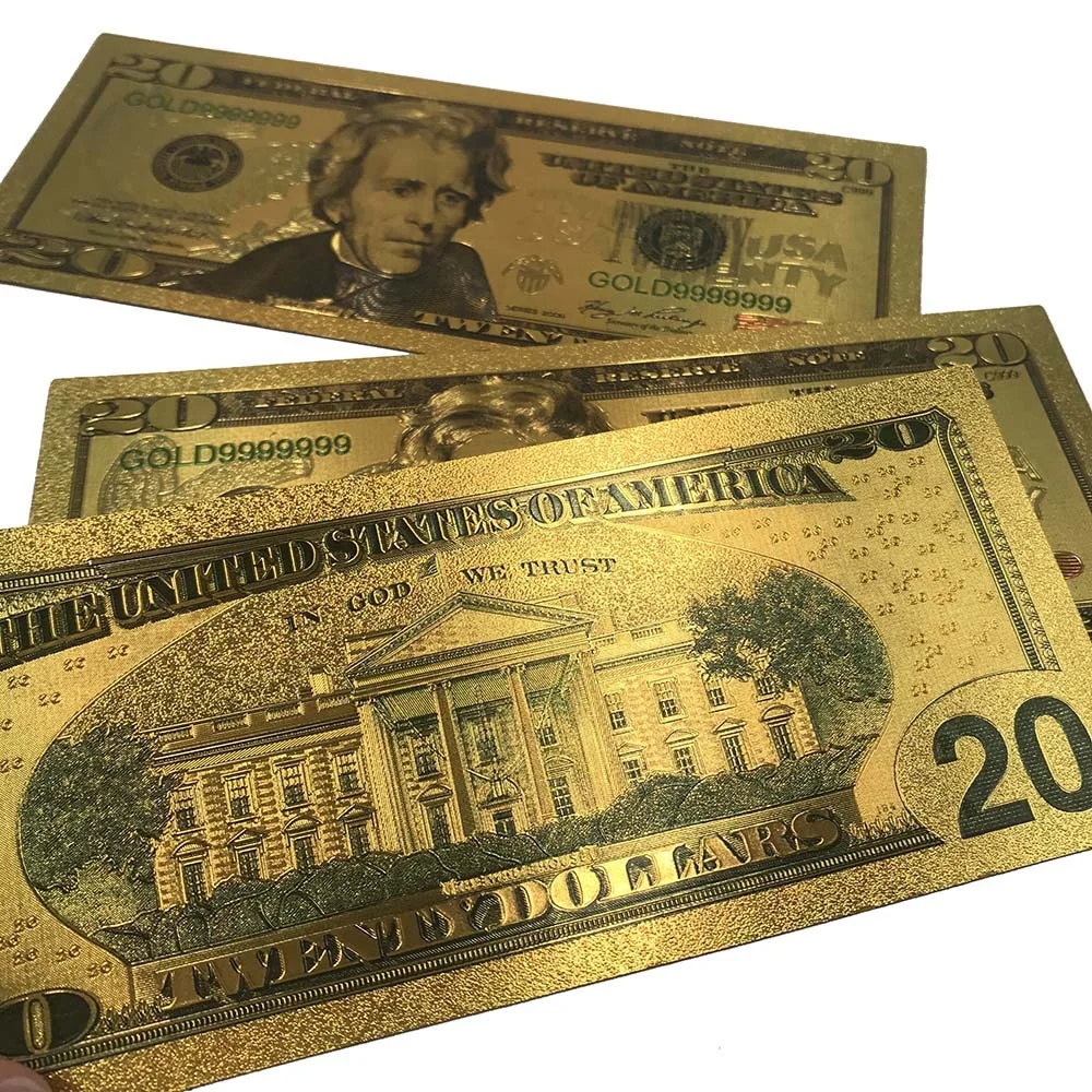 24K 골드 호일 도금 $20 지폐 고품질 달러 지폐 놀이 돈 재미
