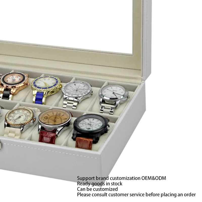 Spot Supply of 12-position Watch Box 12 Grid White PU Leather Mechanical Watch Box Display Box Manufacturers Wholesale