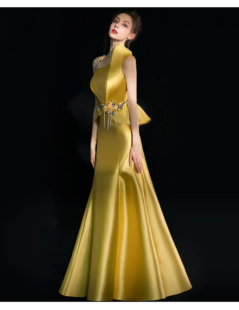 D-172 Golden Maxi Length Evening Gown 2023 New Banquet Long Fishtail ...