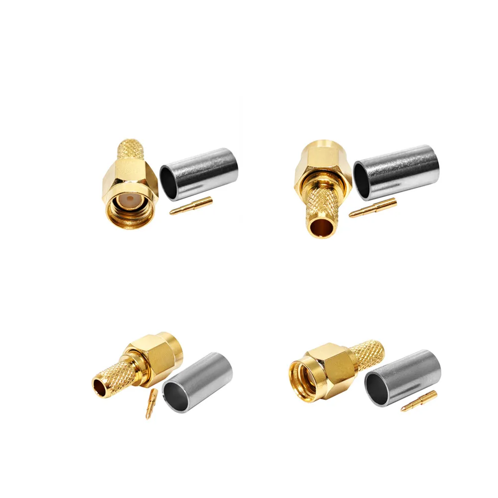 RF Connector SMA Male Plug Connector for RG58/LMR195/LMR200 50 Ohm Gold Plated Copper Crimp Connector