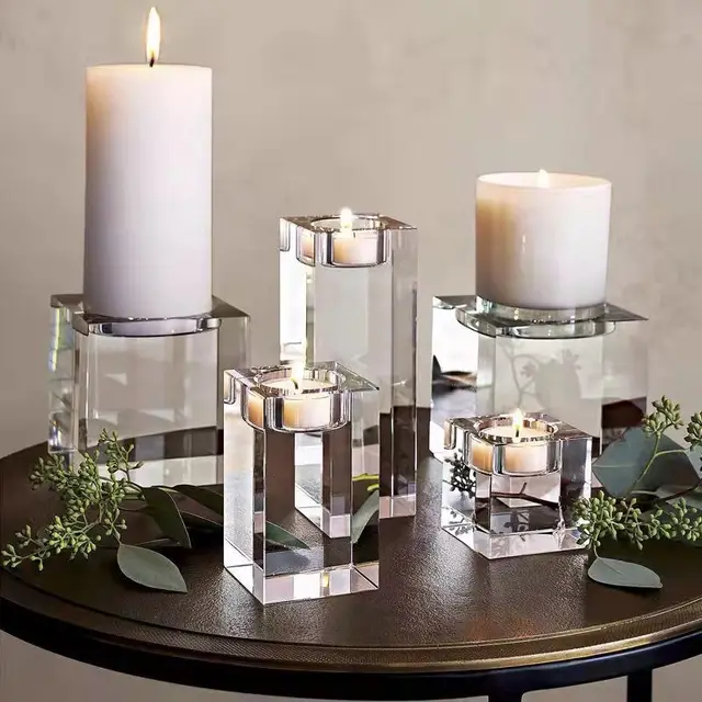 Romantic Scandinavian Square Crystal Candleholder Table Tray Accessible Luxury Ornament for Candlelit Other Crystal Crafts