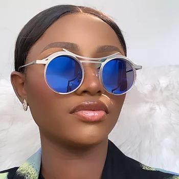 小物 GDC round sunglasses JJLHIF Classic Design Retro Vintage Round Circle Mirror Lens