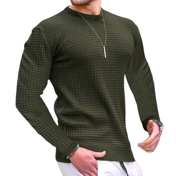 Autumn round neck pullover long sleeved men's trendy knitted loose T-shirt Custom top OEM