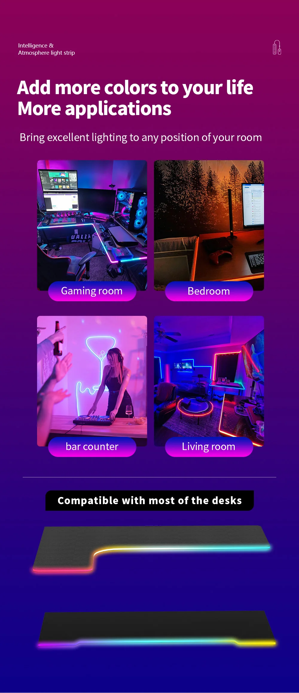 灯光游戏，3.2米霓虹灯绳灯软照明游戏桌，支持切割，智能应用控制，音乐同步，适配器