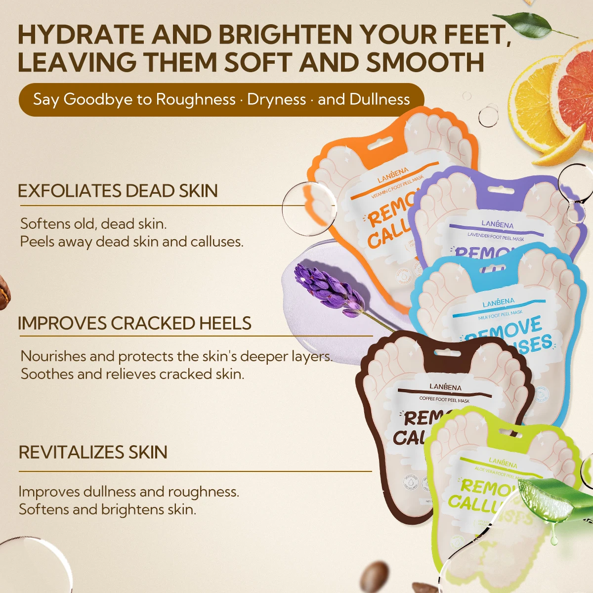 Lanbena OEM ODM Foot Peel Mask Exfoliating Foot Mask for Dry Dead Skin Remove supplier