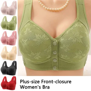 Wholesale In-stock Plus-size New Style Front-closure Wire-free Tank-style Printed Wide-strap Women's Bra