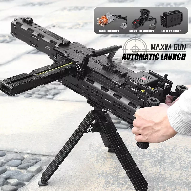 HW Maxim Gun Building Blocks Weapon Model Bricks Assembly Machine Guns Electric 24 Consecutive Shots Block 1399pcs