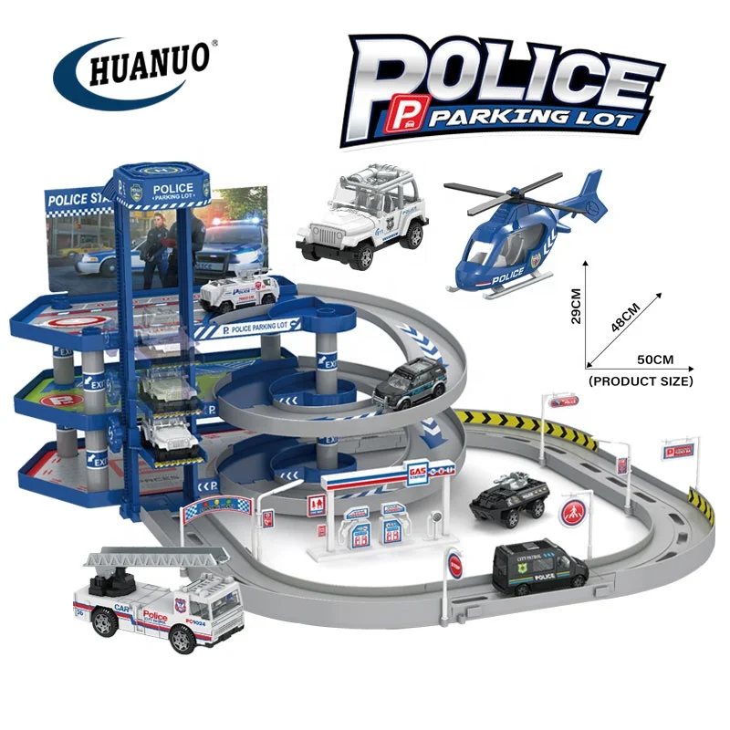 HUANUO indoor police track car fire and city parking lot toy track set ...