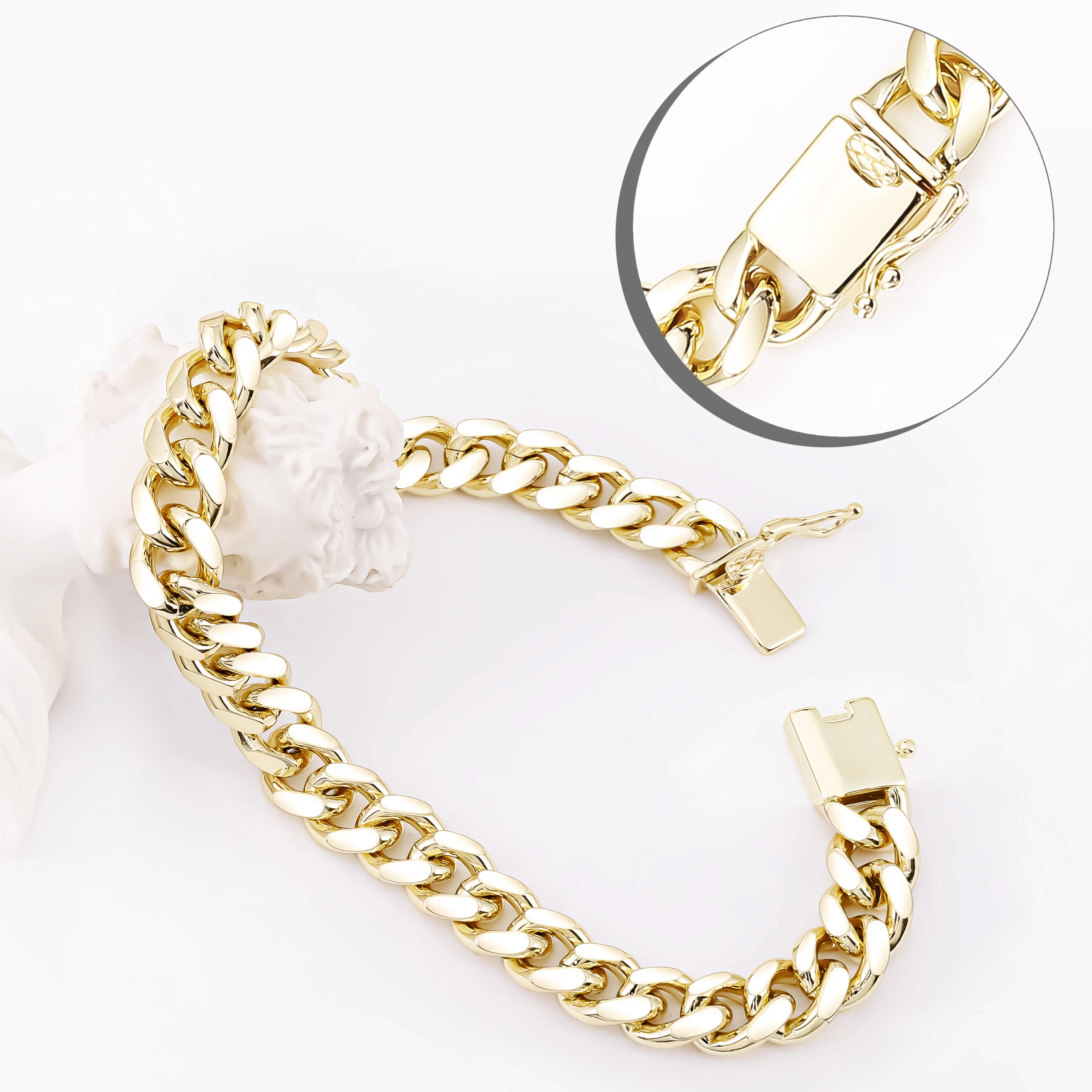 14K Real Gold Plated Pulsera Hombre Chunky Diamond Cut Links Rock Bracelet Miami Hiphop Cuban Link Bracelet for Men