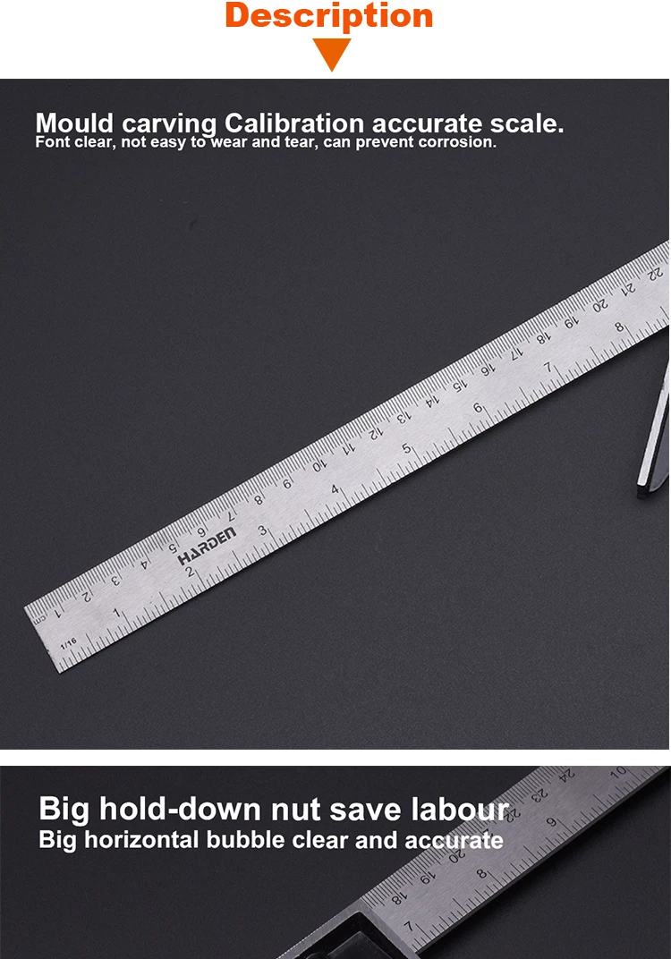 Professional Resolution Adjustable Stainless Steel Angle Combination Square Ruler