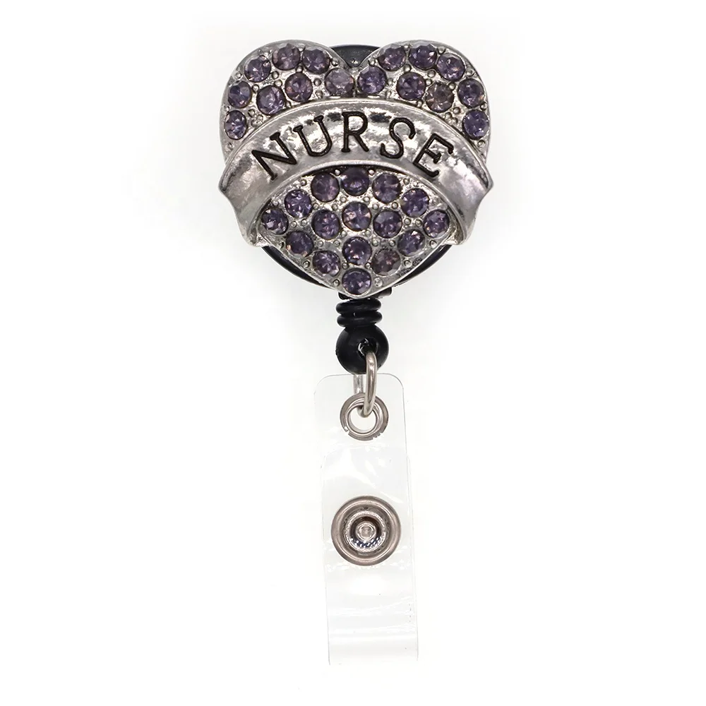 В форме сердца со стразами форма медсестры убирающиеся Yoyo имя ID карты брелок для ключей с защищенный зажим