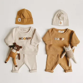 New Baby Boys Clothing Sets Newborn Girls Clothes Long Sleeve Waffle Baby Tops Pants Casual Outfits Suits