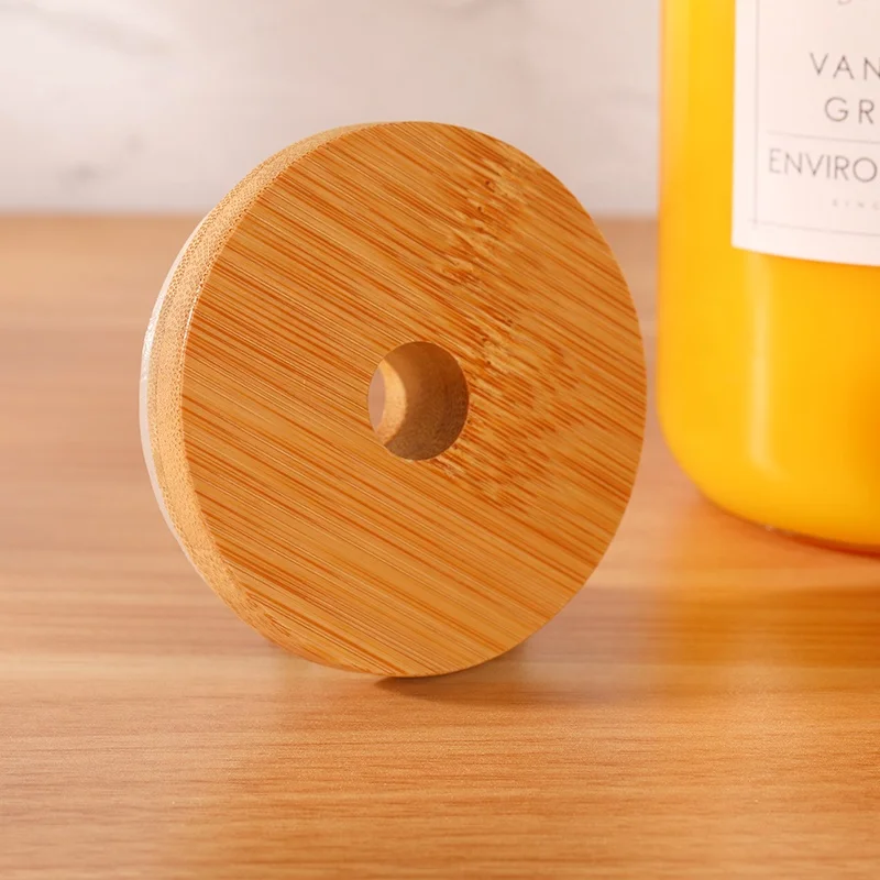 Custom 70mm Size Bamboo Lids With Straw Hole Good Seal Bamboo Lid With
