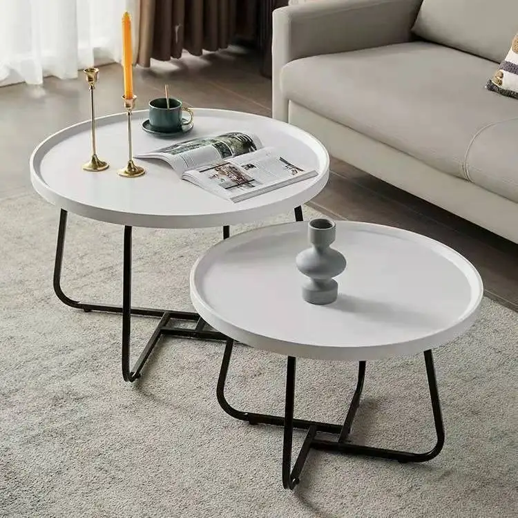 Nordic MDF Board Nesting Round Center Table Living Room Furniture Mesas De Centro Tea Table Metal Base Wooden Round Coffee Table