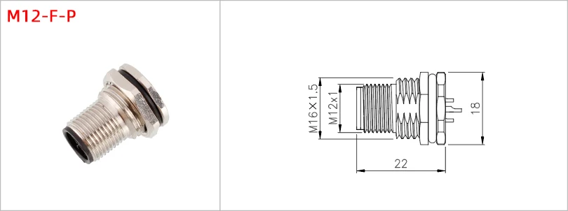 M12 Male Front Mount Socket Panel Mount Solder Cup Type Connector - Buy ...