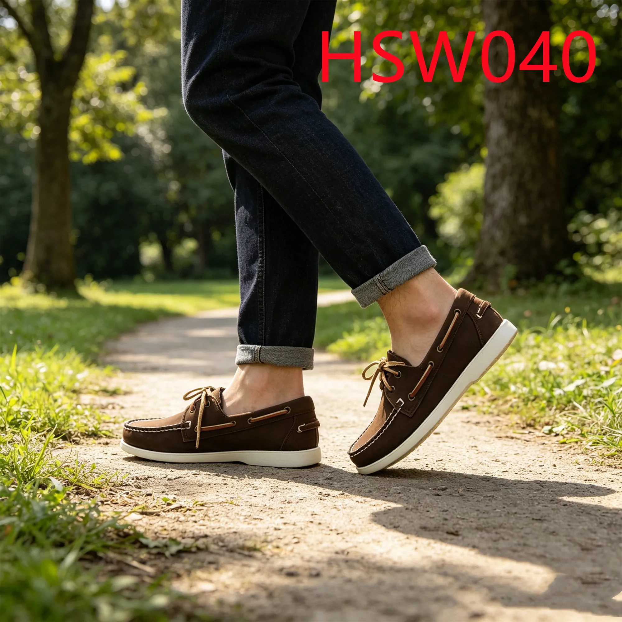 HY,Outdoor Activities Quality Crazy Horse Leather Brown Boat Shoes Roomy Relaxed Fit Design Handmade Durable Penny Shoes HSW040