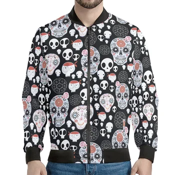 Polyester Jackets for Men Casual Day of The Dead Costume White Skull Pattern Print Custom Your Own Style Plus Size Men's Jackets