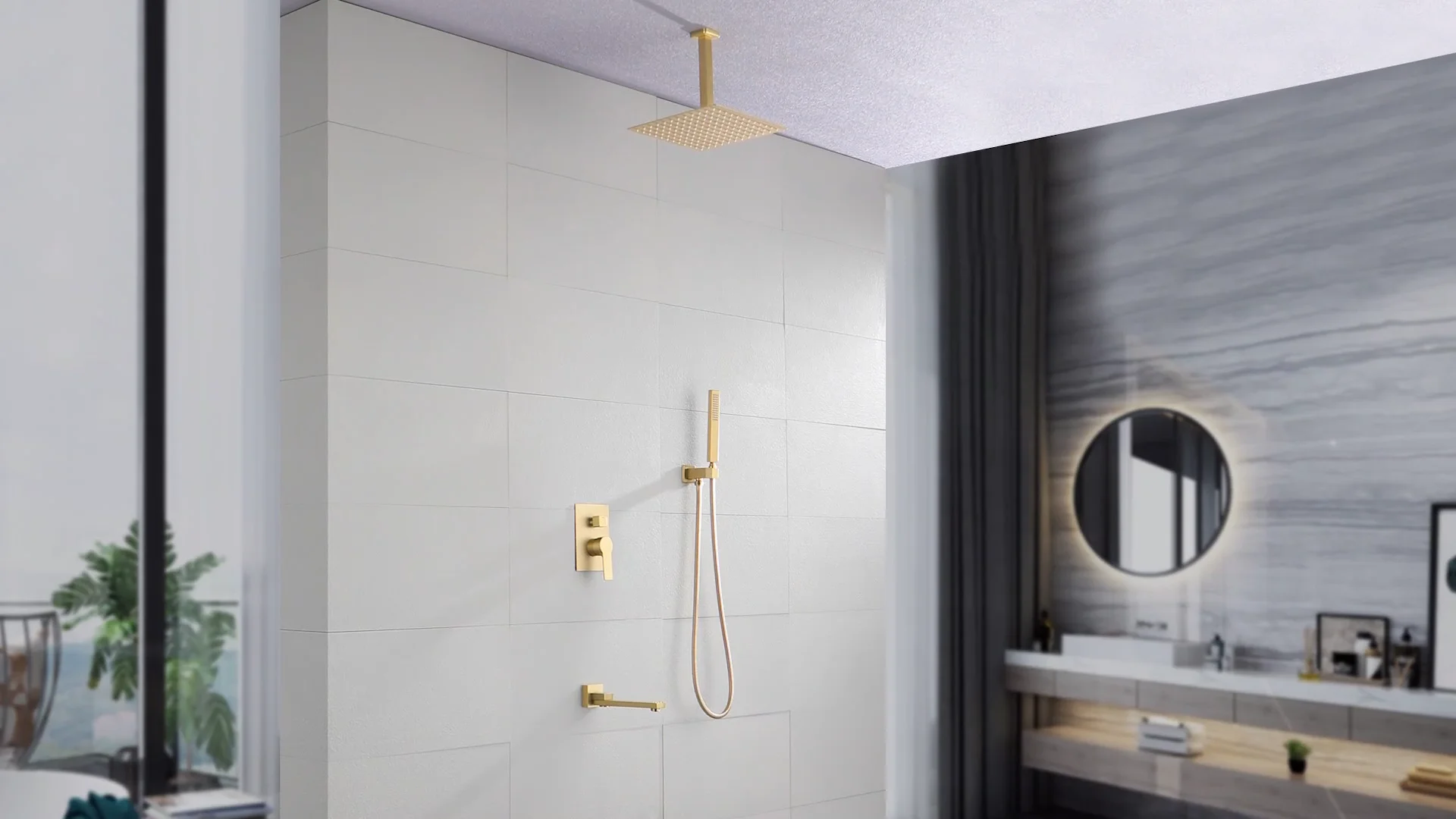 Modern Ceiling Mounted 3 Way Square 10 Inch Shower Sets Rainfall ...