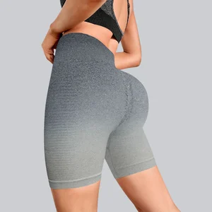 Customized Women's Yoga Shorts New Style Seamless Hollow Out Gradient Color High Waist Butt Lifting Running Workout Wear