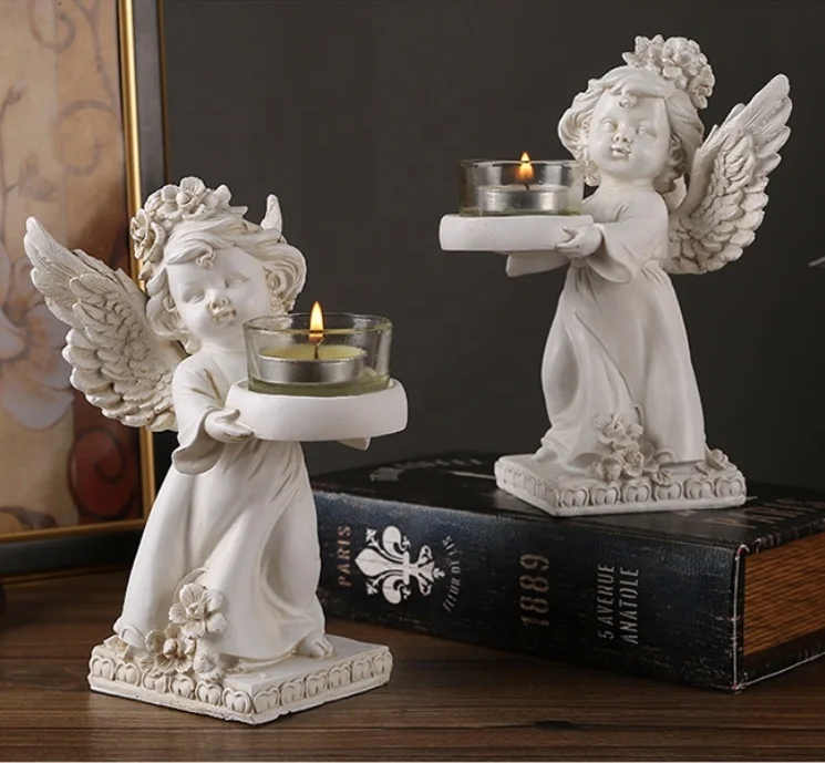 Indoor Baby Angel Statues with Tray - Resin Figurines