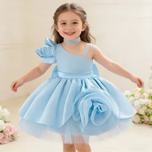 MQATZ Toddler Baby Kids Elegant Birthday Flower Wedding Girl Princess Dress Bowknot Colorblocking Costume Girls Clothes for Kids