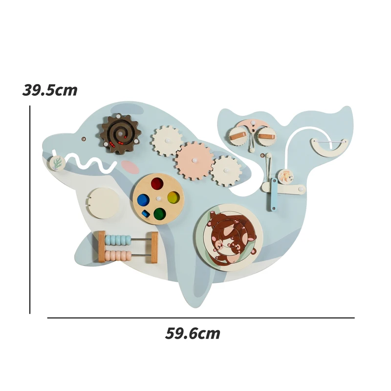 도매 몬테소리 다기능 감각 보드 벽면 게임 돌고래 바쁜 보드 어린이용 나무 장난감 교육용 완구