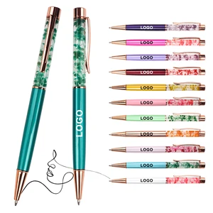 Wholesale Novel Creative DIY Oiled Dry Flower Metal Ballpoint Pen With Custom Logo Printed Laser Advertise for Office Stationery