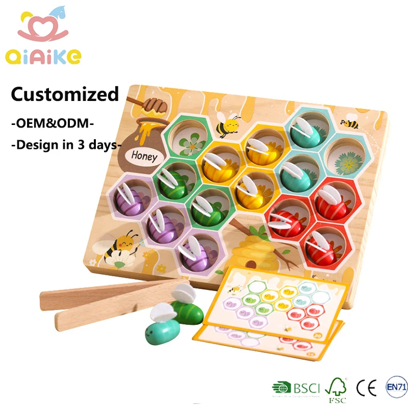 Nuovo arrivo: gioco di abbinamento dell'alveare con morsetto, giocattolo per lo sviluppo delle abilità motorie fini, puzzle educativo in legno Montessori per il riconoscimento dei colori, regalo educativo per bambini