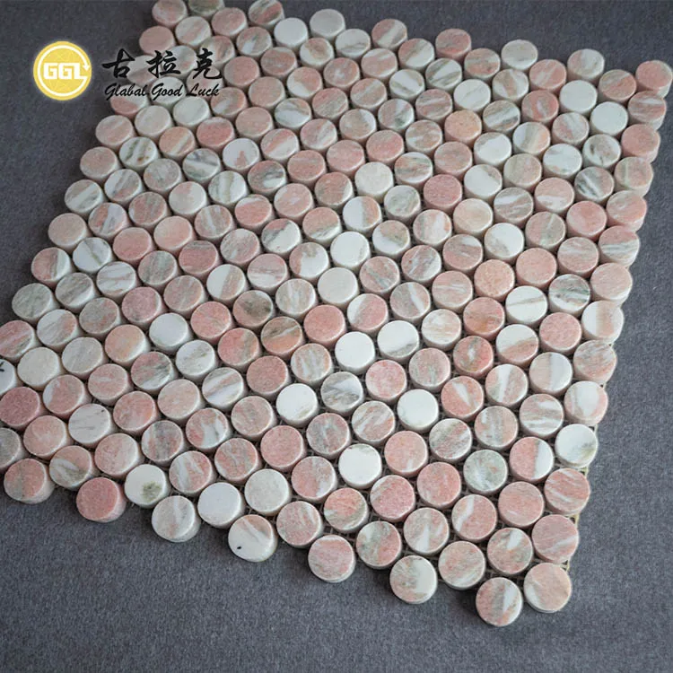 Rosso Norwegian Interior Design Round Shape Marble Mosaic Tiles