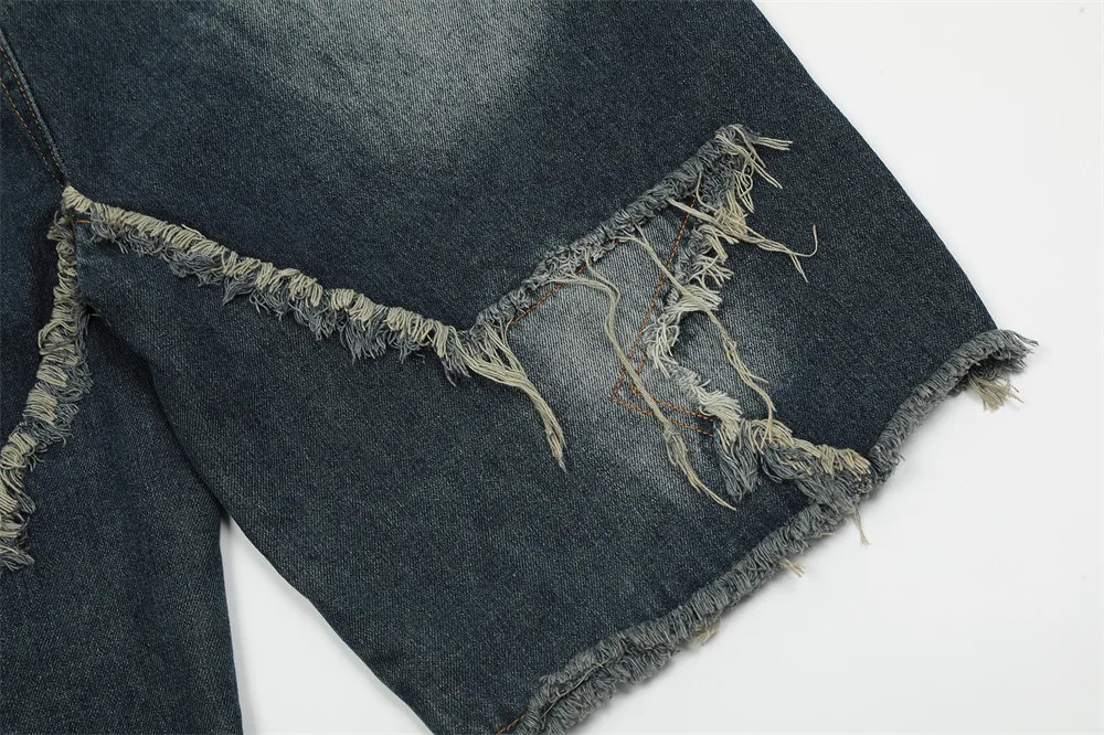 Clothing Manufacturers Washed Cloth Patch Embroidery Loose Custom Denim Shorts Men Men's Shorts