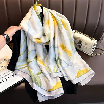 Fashion Floral Shawls Plus Size Turban Long Scarf Dress Hijab Soft Thin Neck Silk Scarves for Women Luxury 180
