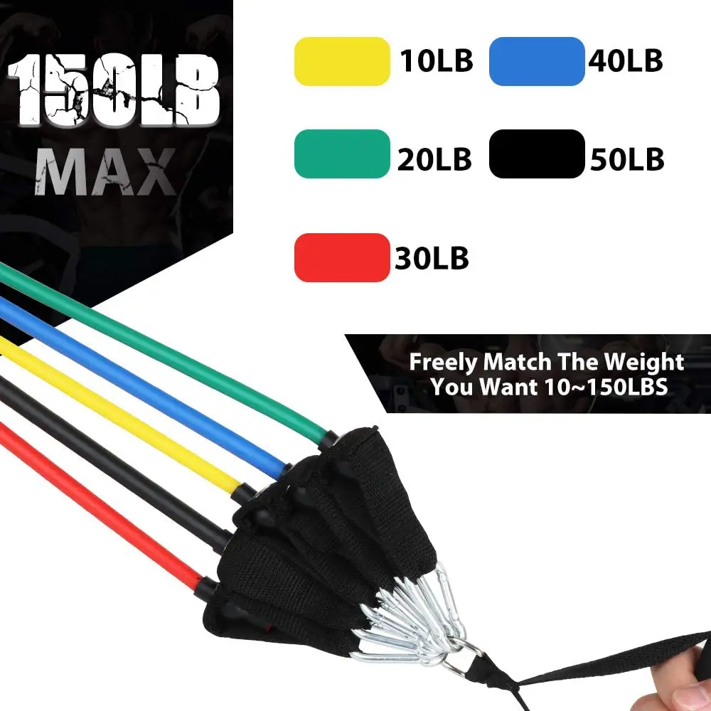 11pcs Resistance Bands Set Tension StrapsandYoga Ropes Pilates Stick With Training Bar Rubber Exercise Bands Resistance Tube