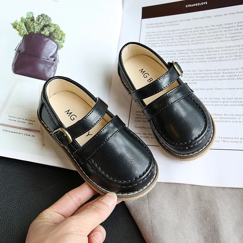 Недорогие Высококачественные Шлепанцы из искусственной кожи на жесткой подошве, Мэри Джейн для веганов, черные школьные туфли для мальчиков и девочек