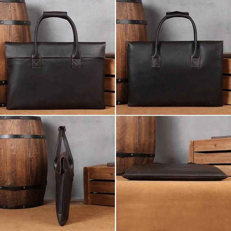 New Arrival Customized Logo Genuine Leather Bag for Men Laptop Bag Full Grain Crazy Horse Leather Briefcase