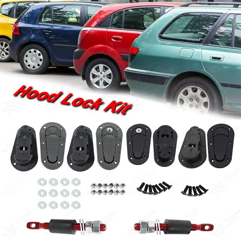 Universal JDM Racing Engine Bonnet Latch Lock Black Carbon Fiber Color ...