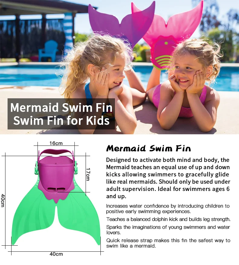 Child Monofin Diving Flippers Fins Mermaid Tail Mono Fin Trainer Swimming Pool 