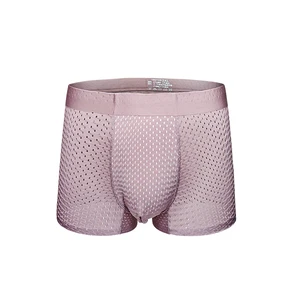 Mesh Breathable Design Men Boxers Briefs Organic Bamboo Fabric Underwear Solid Casual Shorts Man Panties Plus Size Ice Silks